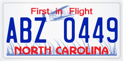 NC license plate ABZ0449