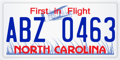 NC license plate ABZ0463