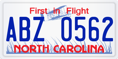 NC license plate ABZ0562