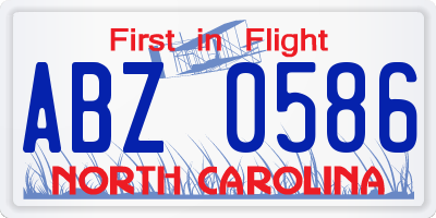 NC license plate ABZ0586