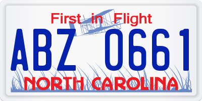 NC license plate ABZ0661