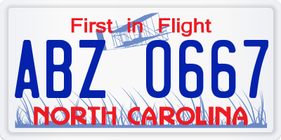 NC license plate ABZ0667