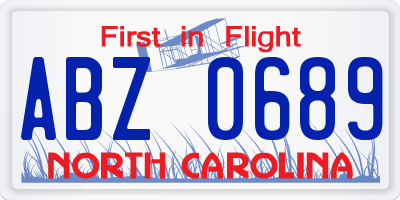 NC license plate ABZ0689