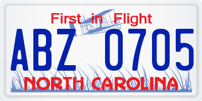 NC license plate ABZ0705
