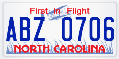 NC license plate ABZ0706