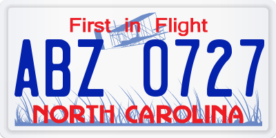 NC license plate ABZ0727