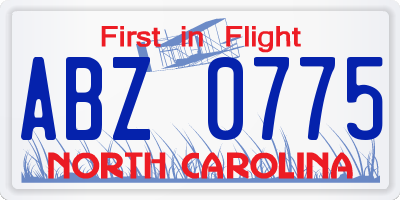 NC license plate ABZ0775