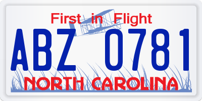 NC license plate ABZ0781