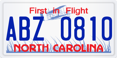 NC license plate ABZ0810