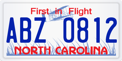 NC license plate ABZ0812