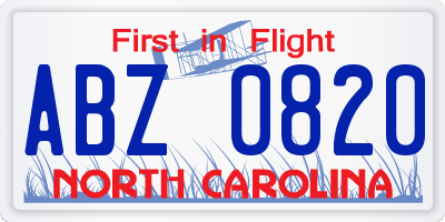NC license plate ABZ0820