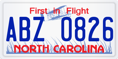 NC license plate ABZ0826