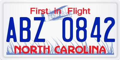 NC license plate ABZ0842