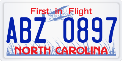 NC license plate ABZ0897