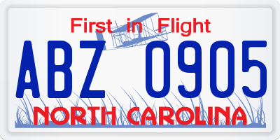 NC license plate ABZ0905