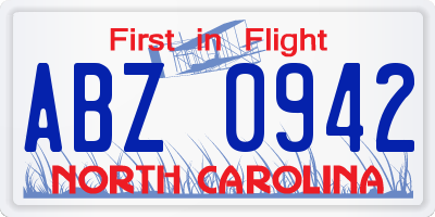 NC license plate ABZ0942