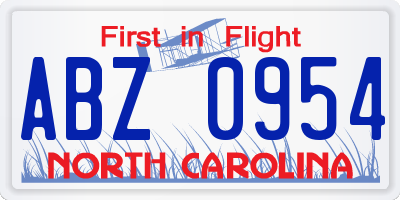 NC license plate ABZ0954