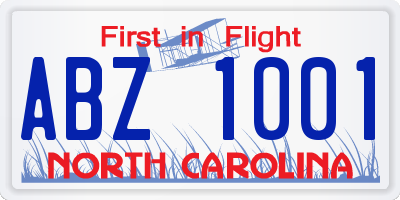 NC license plate ABZ1001