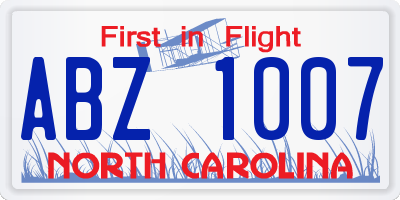 NC license plate ABZ1007