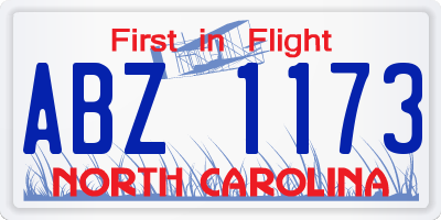 NC license plate ABZ1173