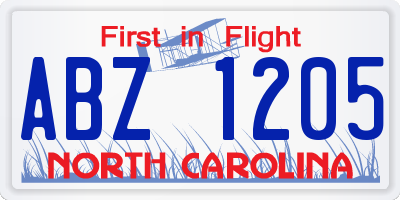 NC license plate ABZ1205