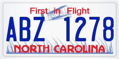NC license plate ABZ1278