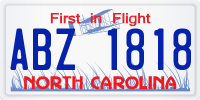 NC license plate ABZ1818