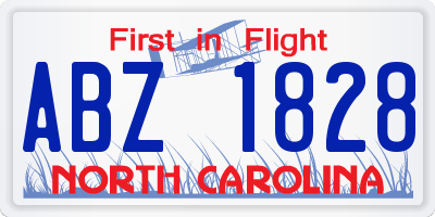 NC license plate ABZ1828