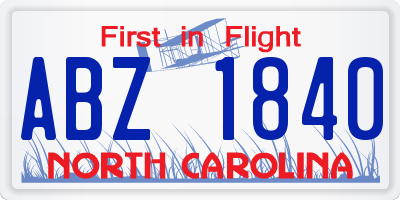 NC license plate ABZ1840
