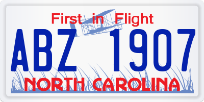 NC license plate ABZ1907