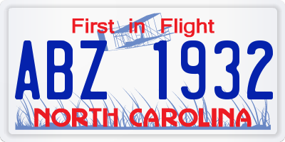NC license plate ABZ1932