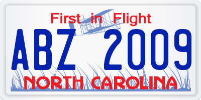 NC license plate ABZ2009