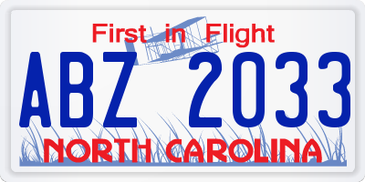NC license plate ABZ2033