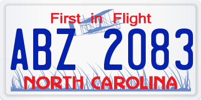 NC license plate ABZ2083