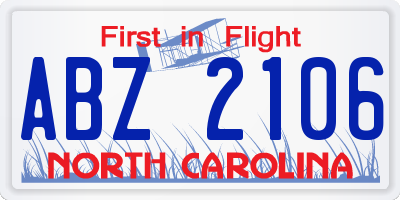 NC license plate ABZ2106