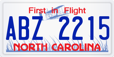 NC license plate ABZ2215