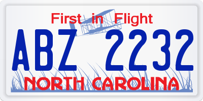 NC license plate ABZ2232