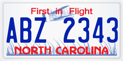 NC license plate ABZ2343