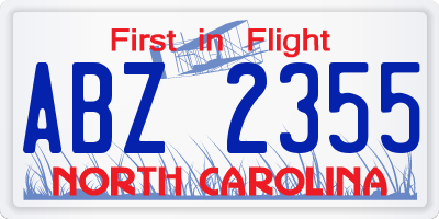 NC license plate ABZ2355