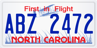 NC license plate ABZ2472