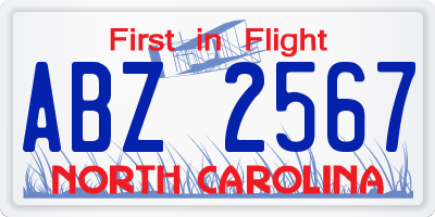 NC license plate ABZ2567