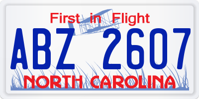NC license plate ABZ2607