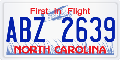 NC license plate ABZ2639