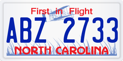 NC license plate ABZ2733