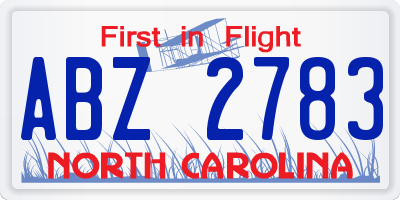 NC license plate ABZ2783