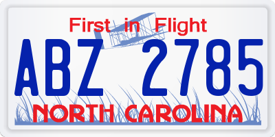 NC license plate ABZ2785