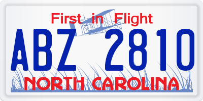 NC license plate ABZ2810