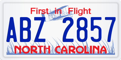 NC license plate ABZ2857