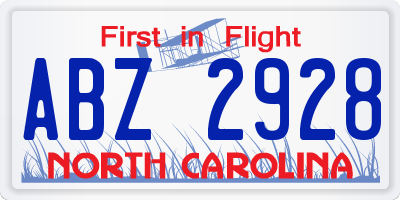 NC license plate ABZ2928