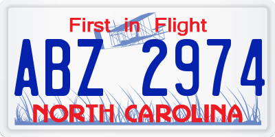 NC license plate ABZ2974